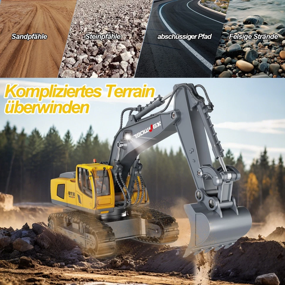 RC-Bagger Ferngesteuerter Bagger Spielzeug, 1:18 RC Bagger mit Metallschaufel - Bild 2 von 4