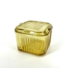 Vintage Federal Glass Refrigerator Dish with Lid Amber Golden Yellow 4" Square