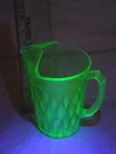 Vintage Hazel Atlas 8 Uranium Green Glass Pitcher- Diamond Pattern Depression