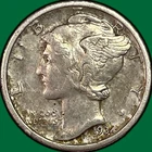 1934 Mercury Dime Almost Uncirculated AU Coin, Tiny Scratch #39249