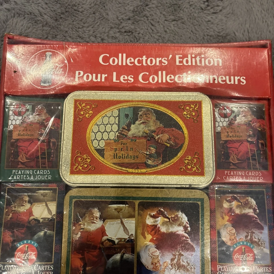 Vintage FRENCH Coca Cola Playing Cards 6 Decks 2 Tins Collectors Set SANTA/BEAR - Image 3 of 4