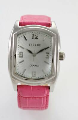 Decade Uhr Damen Weiß Edelstahl Silber Rosa Breites Leder Batterie Quarz