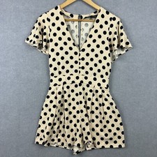Zara Romper Womens EU Small Beige Black Polka Dot Viscose Linen Cap Sleeve