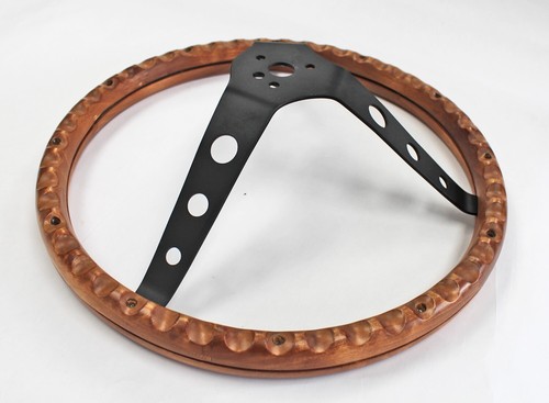 1967 1968 Nova Chevy II Impala Wood Steering Wheel Black Spokes blue bowtie 15" - Picture 5 of 10