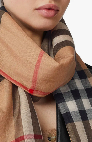 Burberry Women Lightweight Giant Classic Check Wool Silk Scarf