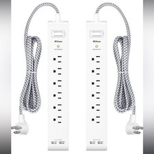 2 Pack Power Strip Surge Protector, 6 Outlets 2 USB Ports 5Ft Extension Cords