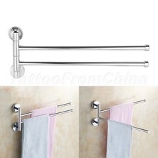Wall Mount Bathroom 2 Bar Towel Rack Hanger Holder Arm Swivel Stainless Steel