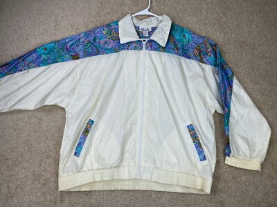 Vintage Slade Windbreaker Jacket Men's Large Full Zip Long Sleeve Fish White