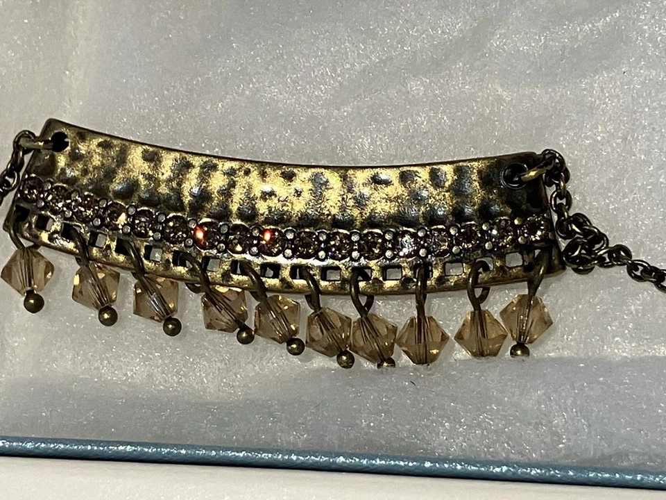 Collar de bronce rústico con pavé de piedra táctil con 27 cristales Swarovski de ámbar 16"-20"-NUEVO Foto 4 de 4