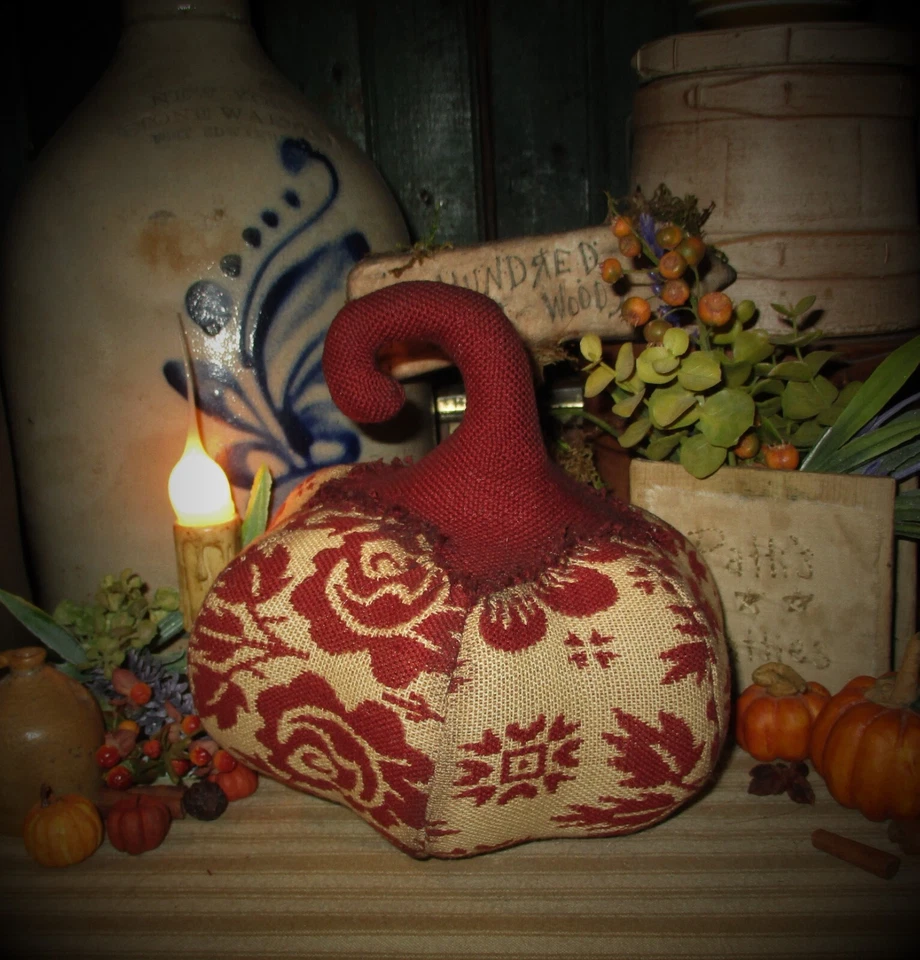 Primitive Antique Vtg Style Retro Holiday Fall Red Cotton Woven COVERLET Pumpkin - Image 3 of 4