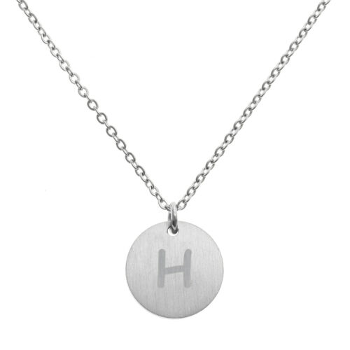 Collana catena ciondolo disco lettera iniziale metallo argento inciso 18,5in-2,5in - Foto 20 di 38