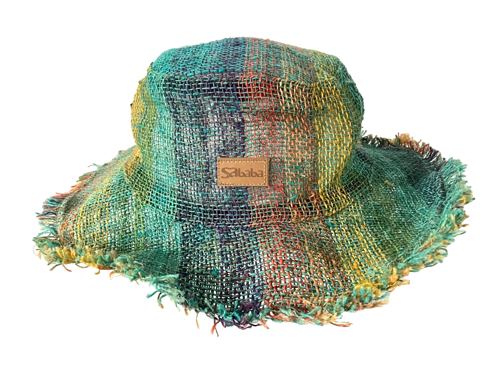 SABABA Colorful Rainbow 100% HEMP WIDE-BRIM HAT Summer Sun Beach Hike Cap M/L