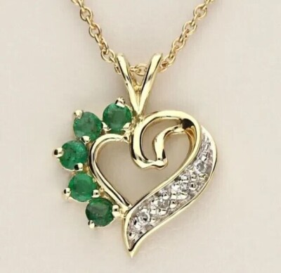 2 Ct Round Lab-Created Green Emerald Heart Necklace Pendant 14K Yellow Gold Over