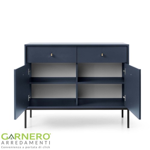 Madia design moderno soggiorno 2 ante 2 cassetti 2 ripiani 104x83 blu navyGLORY - Foto 4 di 5