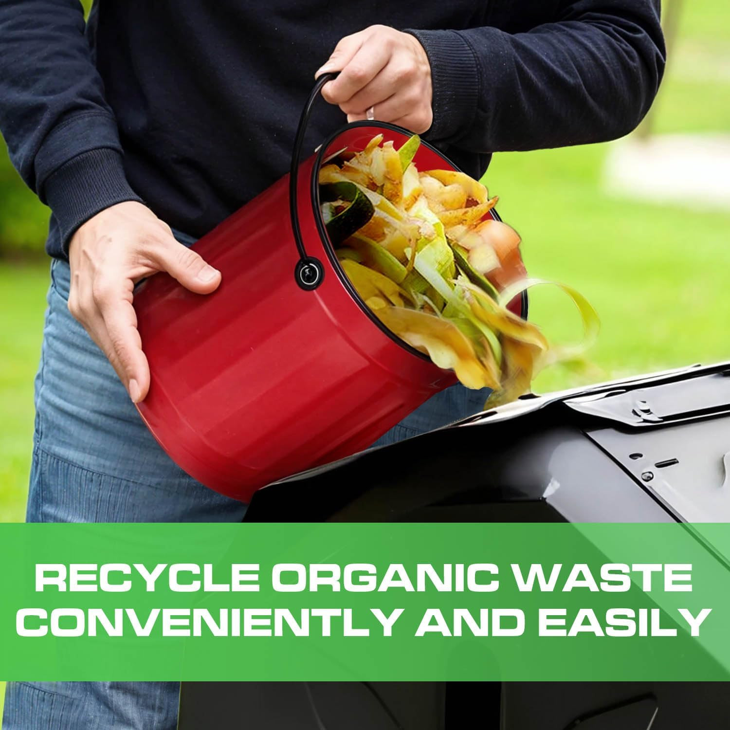 Plexon Countertop Compost Bin with Lid, Red 1.5 Gallon Odorless Kitchen Compost 