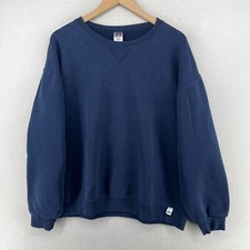 RUSSELL Sweatshirt Mens L 90s Dri-Power Fleece Jumper Pullover Cotton Blend Blue