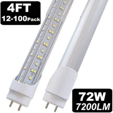 T8 4FT LED Tube Light Bulb 72W G13 Bi-Pin T8 4 Foot LED Shop Lights 48" 12-100PC