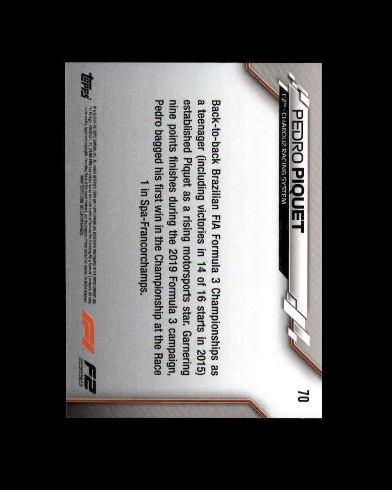 2020 Topps Chrome Formula 1 #70 Pedro Piquet/F2 Cars (ref 163574) - Image 2 of 2