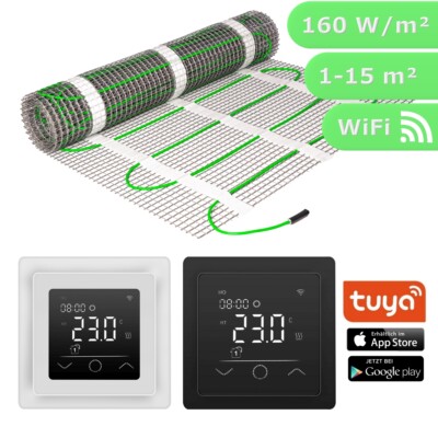 Fußbodenheizung elektrisch Komplett SET Fliese Heizmatte 160 W/m² Touch WLAN