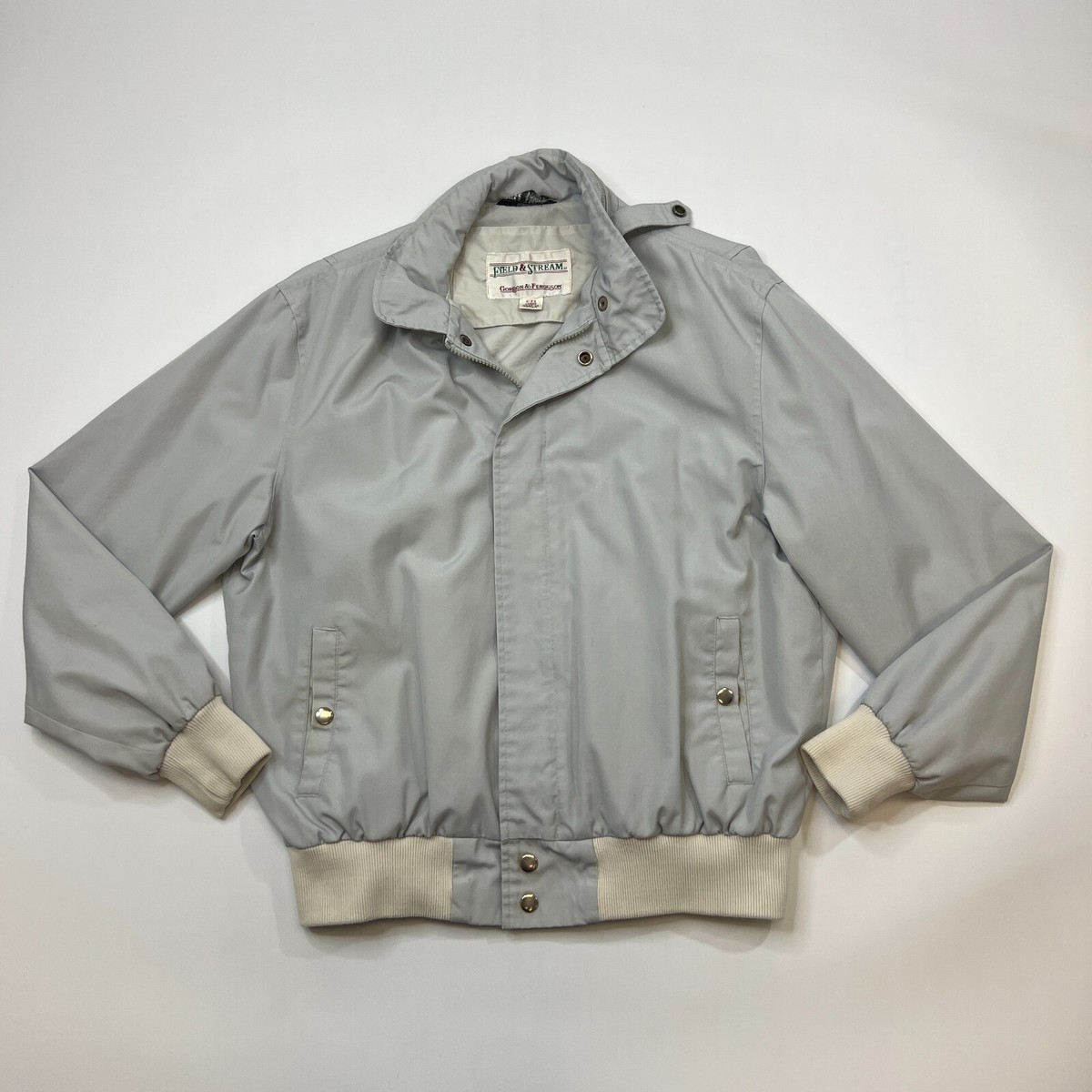 Vintage Field & Stream Bomber Jacket Mens L Large Gray Full