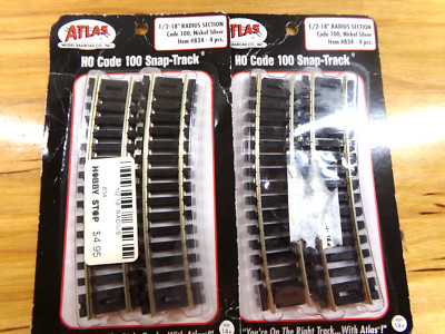 Atlas Model Railroad HO Snap Track 1/2 - 18'' Code 100 Nickel Silver #834 2 Packs