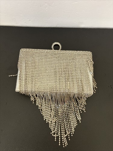 Fashion Nova Best Night Out Waterfall clutch in silver rhinestone