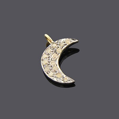 Damen Silber Champagner Diamant Mond Anhänger 0,18ct