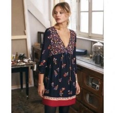 Sezane Daphna Floral Long Sleeve Boho Multicolor V-neck Dress size 4