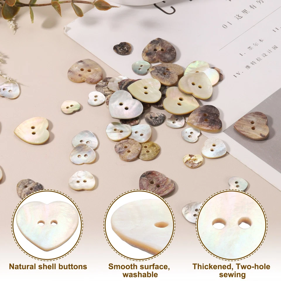 Perlmutt Knöpfe 50 Stück 0.8" Herz Muschelknöpfe für Stoffe & Bastel - Bild 4 von 4