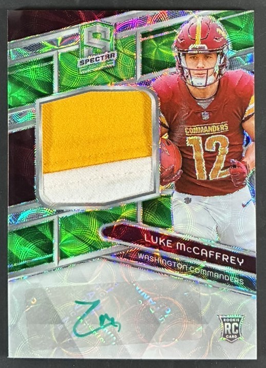 2024 Panini Spectra Luke McCaffrey Neon Green RPA /35 2 Color Patch Auto RC