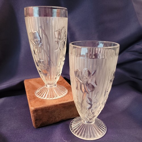 1928-1932 Depression JEANNETTE IRIS & HERRINGBONE 6" Footed Glasses Set of 2