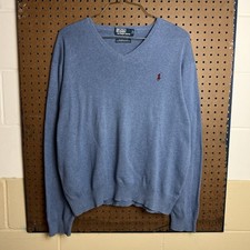 Vintage Polo Ralph Lauren Sweater Men XL Blue V Neck Pima Cotton Prep Preppy 90s