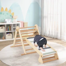 3-in-1 Pikler Triangle Climbing Set Kids Montessori Climbing Toys Wooden Climber
