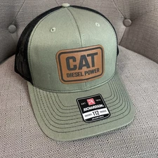 black cat diesel Leather patch Richardson 112 Snapback Trucker Hat Cap