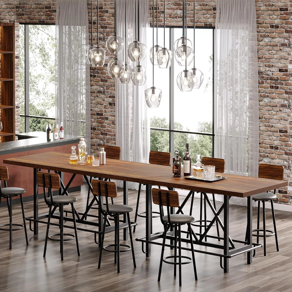 Mesa de bar 63 polegadas, mesa de pub industrial altura balcão com apoio para os pés de metal, marrom - Imagem 2 de 4