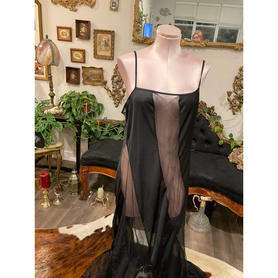 vintage Frederick's of Hollywood Sheer Slip Dress lingerie nightgown 1X Black - Image 2 of 4