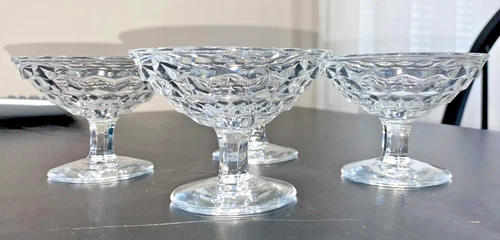 Fostoria American Clear #2056 Low Sherbet, Flared Elegant Dessert Cups, Set of 4
