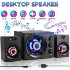 Gaming Desktop Speakers USB Power with 7 Color Breathing Light Bass Treble Adjus