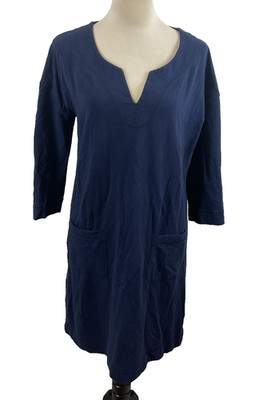 Lilly Pulitzer Joyce French Terry Dress M Navy Blue 3/4 Sleeve Pockets