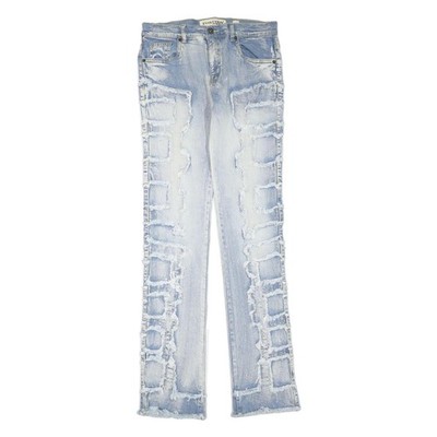 EVOLUTION IN DESIGN Damen Jeans Gerader Schnitt W30 L35 Hellblau Fransen
