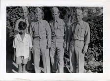 WW2 Photo Four Marines With Local Boy Outdoors During WWII Service