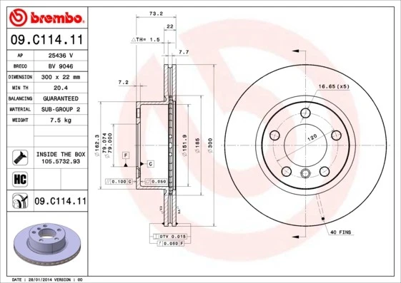 2x BRAKE DISC 09.C114.11 FOR BMW B38 B15 C 1.5L 3cyl 3 SERIESN20 B20 D 2.0L - Image 2 of 4