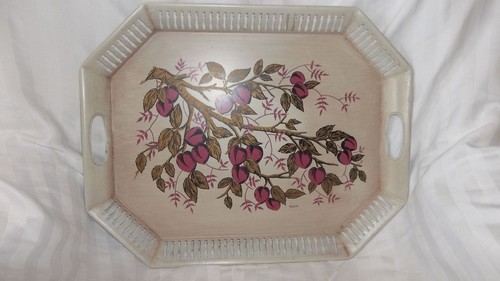 VINTAGE MID CENTURY Plums TOLE METAL DISPLAY ART/ SERVING TRAY- SIGNED MAXEY - 第 1/4 張圖片