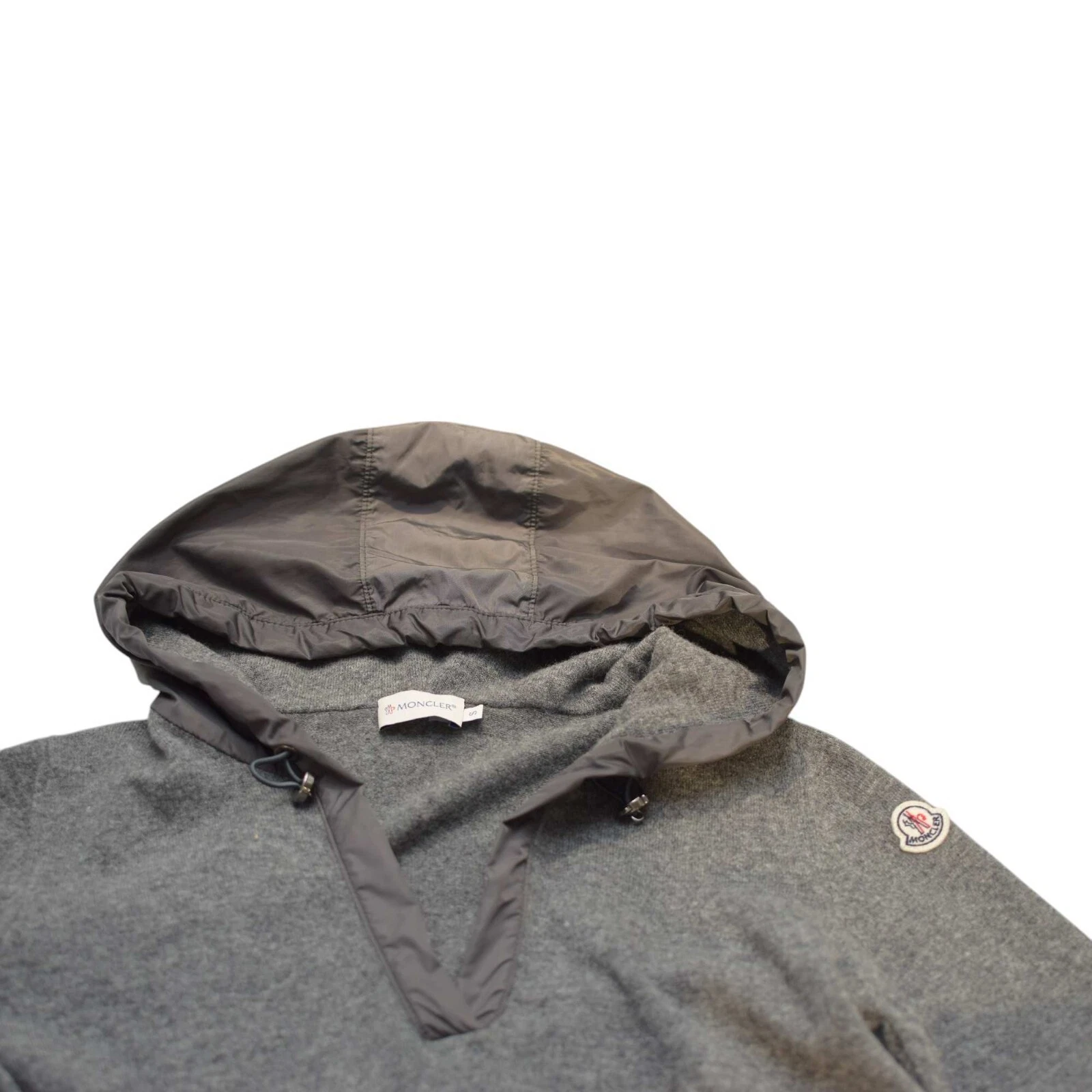 MONCLER maglia lana vergine grigia manica lunga con cappuccio taglia S