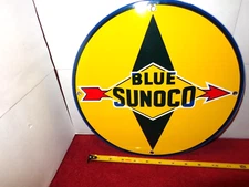 11 in BLUE SUNOCO GASOLINE ARROW ADVERTISING SIGN HEAVY DIE CUT METAL - S 195 B