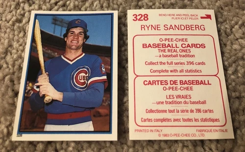 1983 Ryne Sandberg O-Pee-Chee CANADA Issue Rookie Chicago Cubs Sticker #328