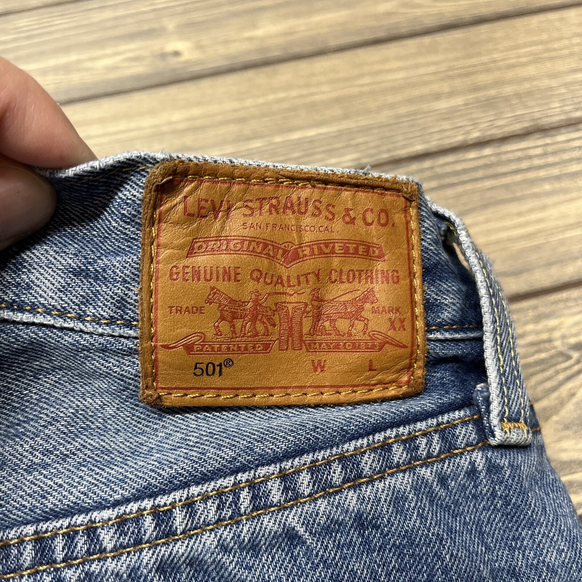 Levis 501xx Big E Selvedge Modern Distressed Blue Jeans Mens Size