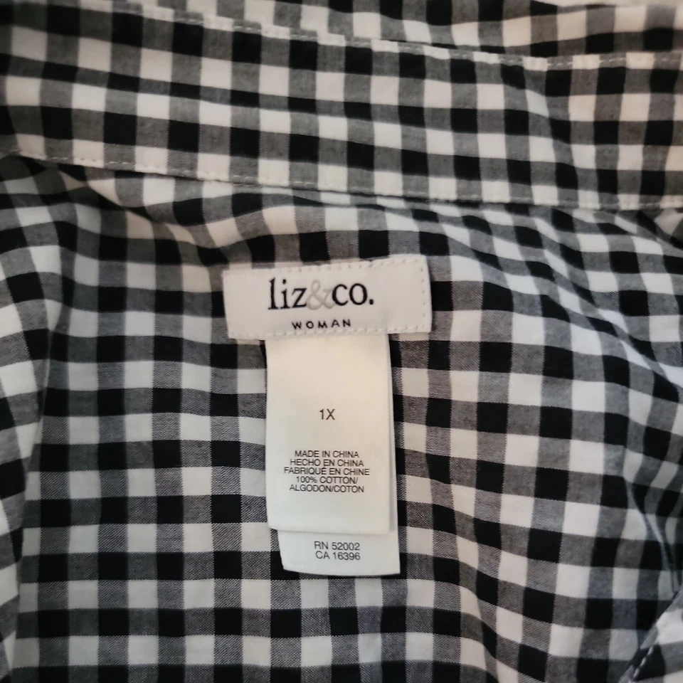 Camisa Liz & Co. Mujer Cuello Abotonado ~ Talla 1X ~ Blanco y Negro ~ Manga 3/4 Foto 3 de 3