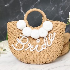 Bride Straw Purse Honeymoon Bridal Shower Gift Beach Bag Straw Basket Top Handle