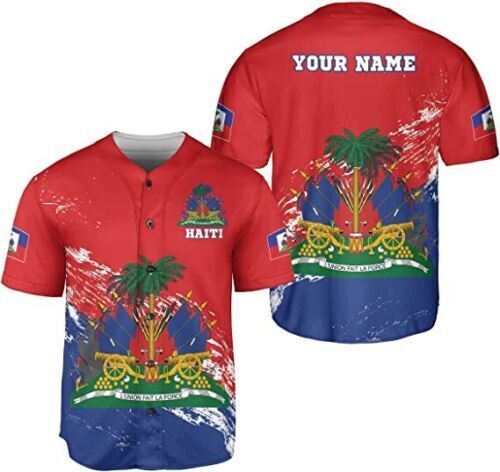 Camiseta deportiva de béisbol haitiana con nombre personalizado para hombre y mujer, - Imagen 1 de 3